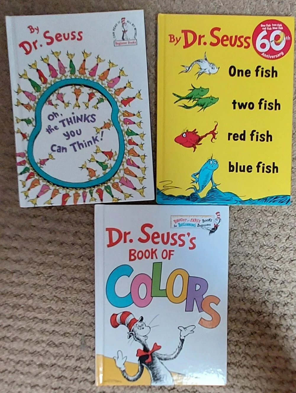 Dr Seuss I Can Read Beginner Childrens Books Hardcover Lot of 3 One Fish 60th